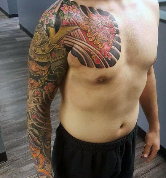 Japanese samurai tattoo on full sleeve for men
