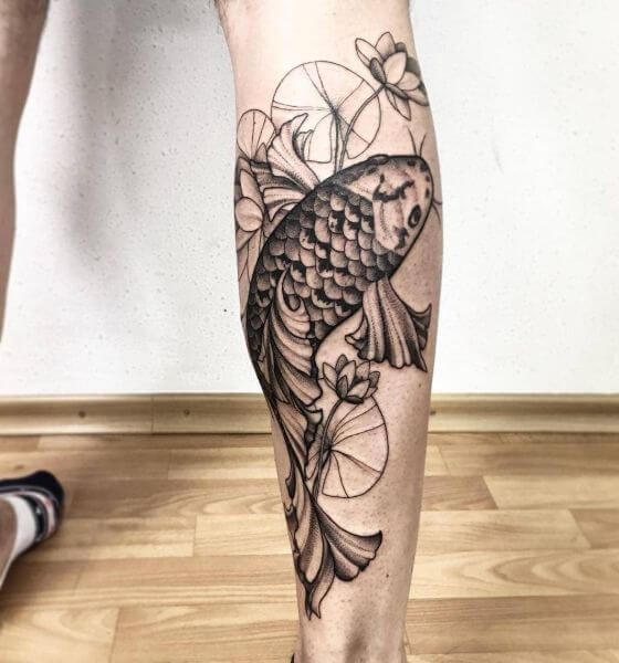 Koi fish tattoo on leg