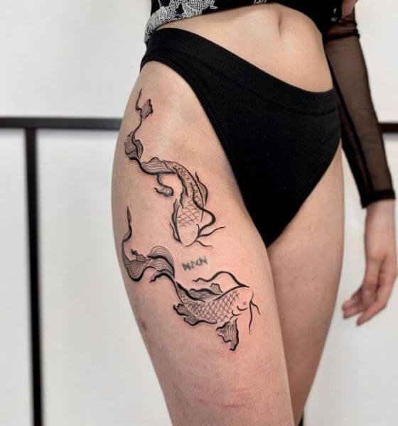 Koi fish tattoo on thigh