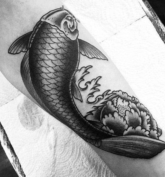 Koi fish with peony flower tattoo designs