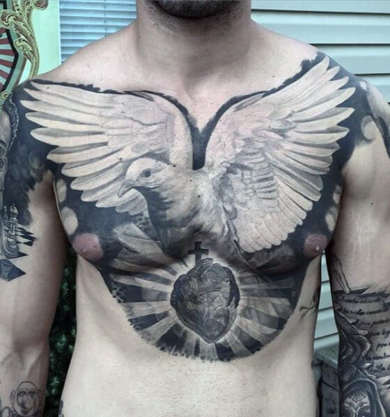 Massive Dove Tattoo Designs on Chest for Men