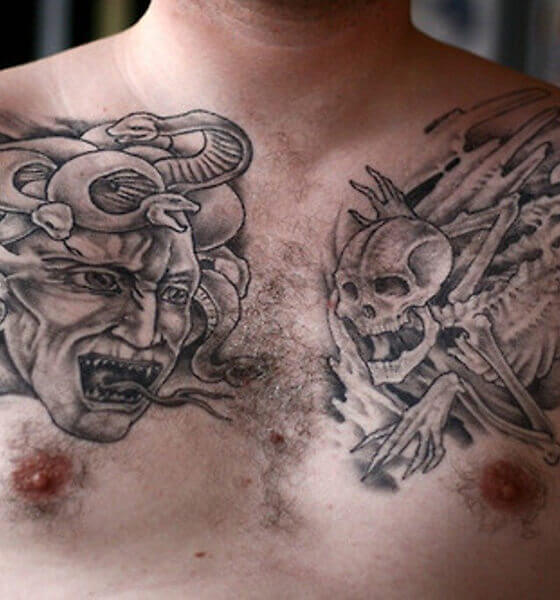 Medusa Skull Tattoo on Chest