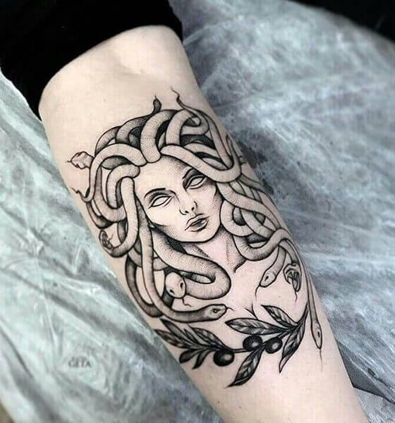 Medusa Tattoo With Flowers