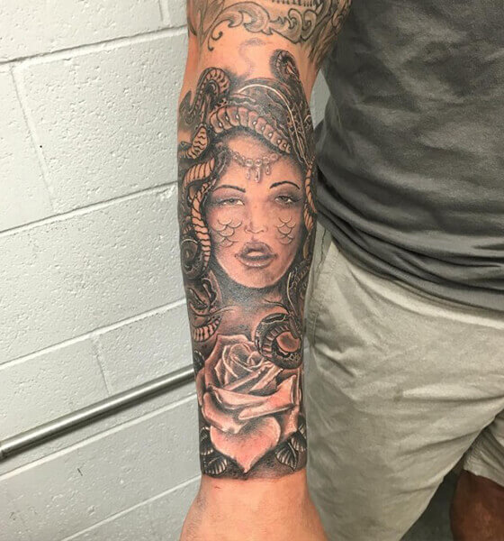 Medusa Tattoo With Roses