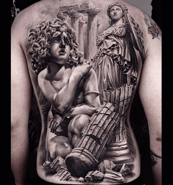 Medusa full back tattoo