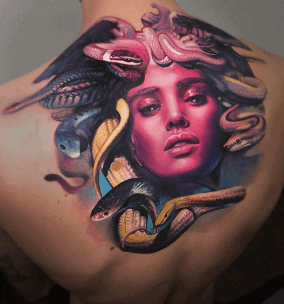 Medusa tattoo on back