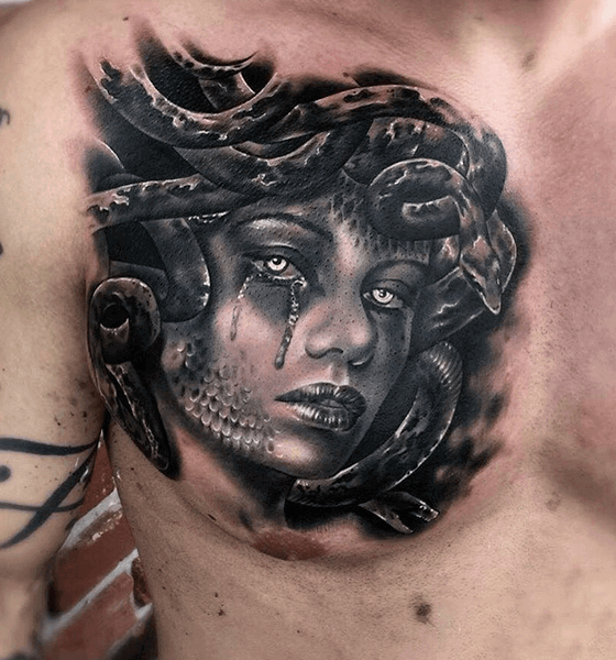 Medusa tattoo on chest