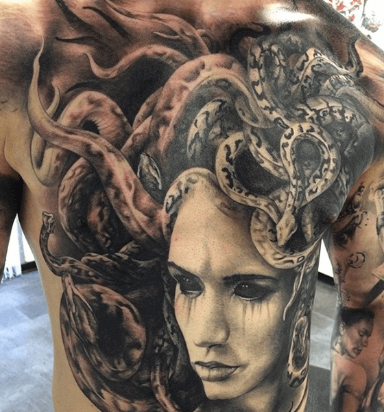Medusa tattoo on front