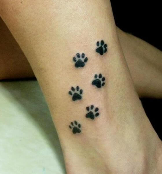 Paw print tattoo on leg