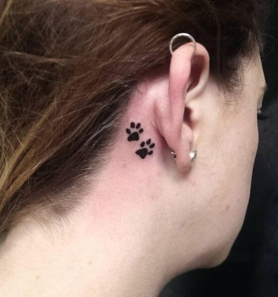 Paw tattoo on behind the ear