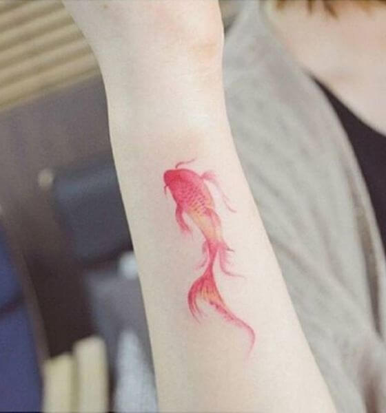 Red Koi Fish Tattoo on Wrist