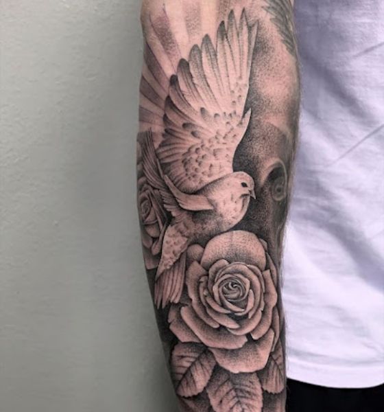 Rose and Dove Tattoo on Sleeve