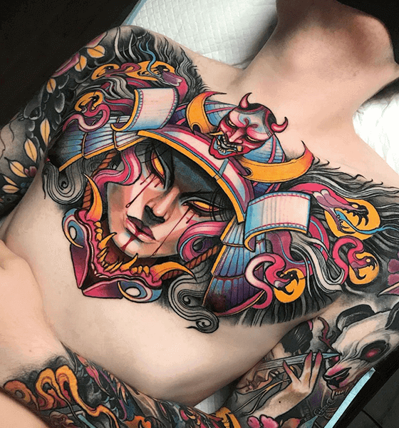 Samurai medusa on chest