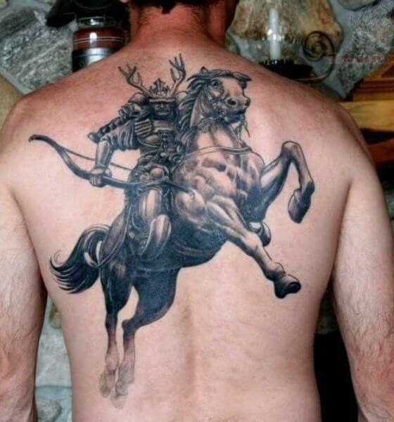 Samurai on Horse Tattoo on Back