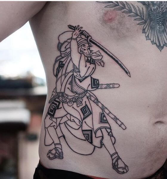 Samurai tattoo on rib