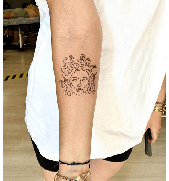 Medusa Tattoo On Full Thigh