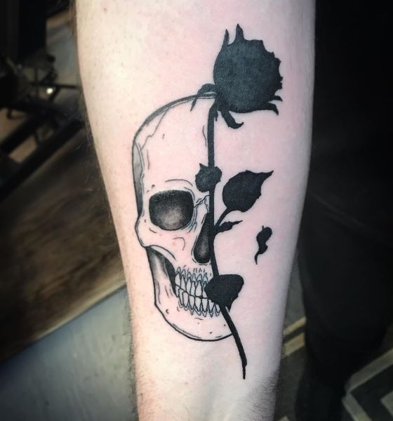 Skeleton Tattoo With Black Rose