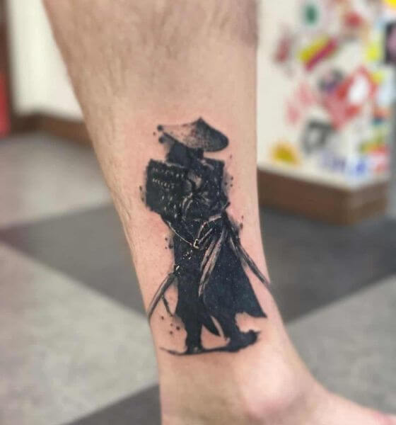 Small Samurai Tattoo on Leg