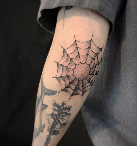 Spider Web Tattoo Design on Elbow