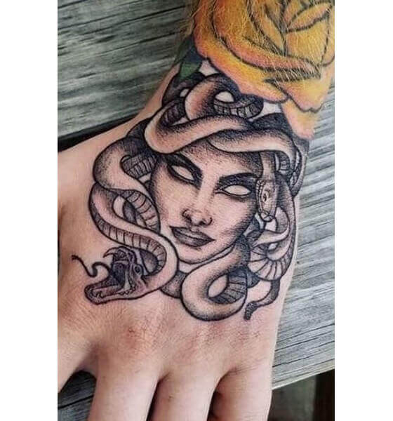 Traditional Medusa Tattoo on Hand