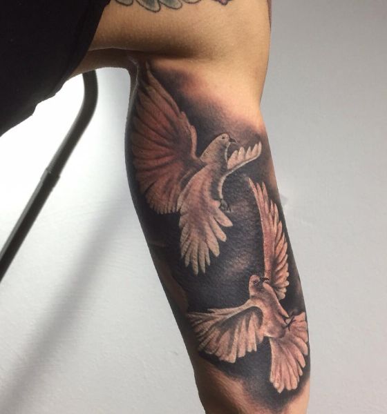 Two Dove Tattoo on Leg