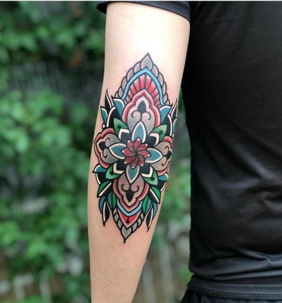 mandala tattoo behind arm above elbowTikTok Search