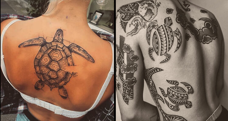 Amazing Turtle Tattoo Design on Back