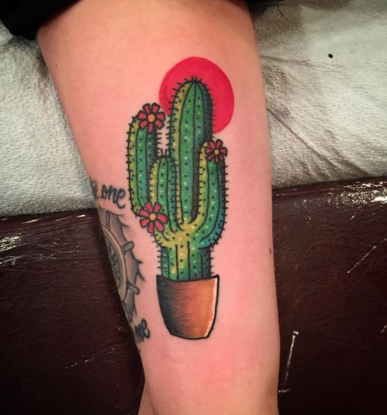 American Traditional Cactus Tattoo