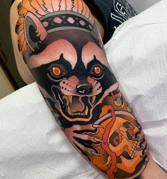American Traditional Cat with Skull Tattoo Designs