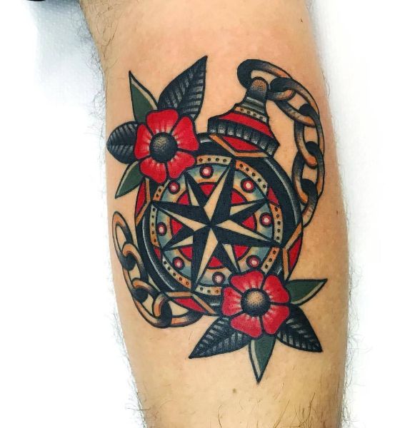 American Traditional Compass Tattoo