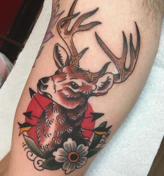 American Traditional Deer Tattoo on Bicep