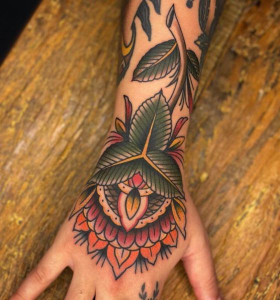 American Traditional Floral Tattoo Designs on Hand