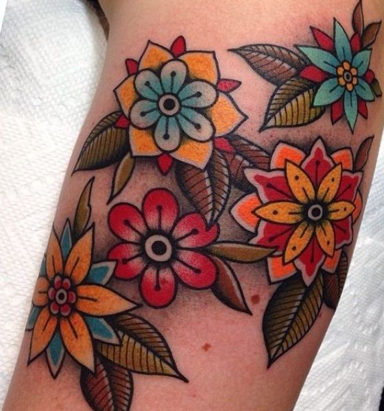 American Traditional Flower Tattoo