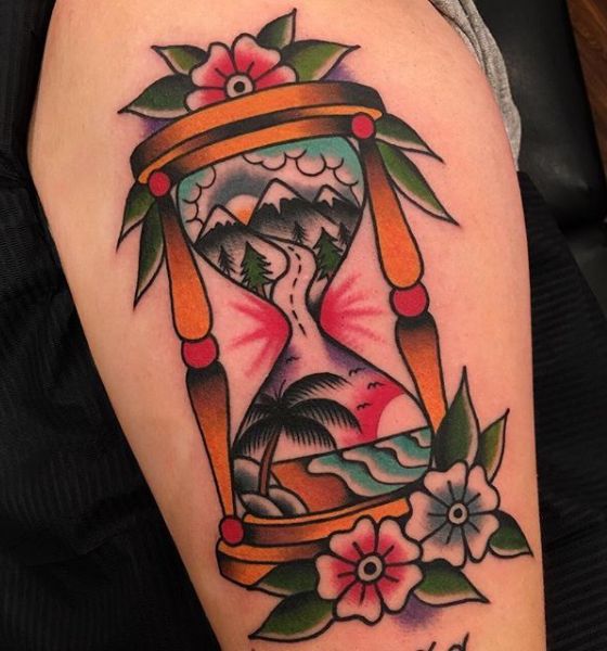 American Traditional Hourglass Tattoo