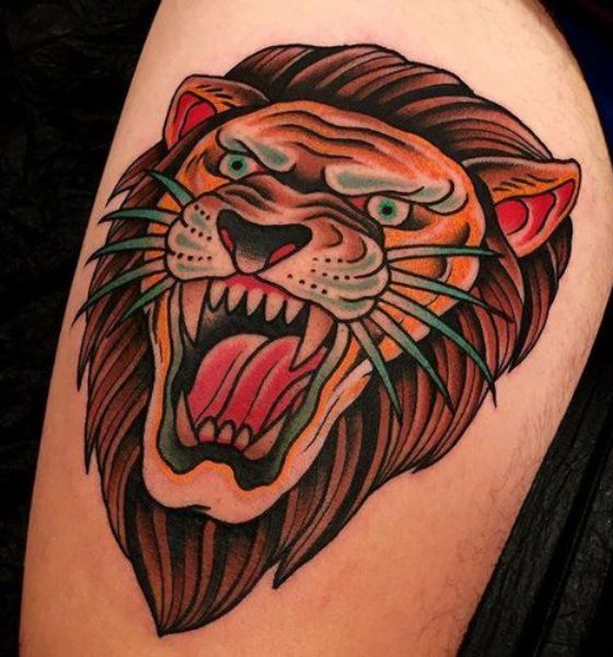 American Traditional Lion Tattoo