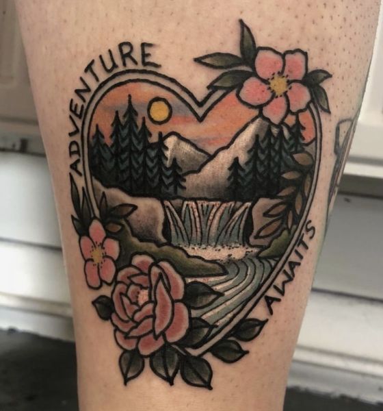 American Traditional Nature Tattoo on Leg