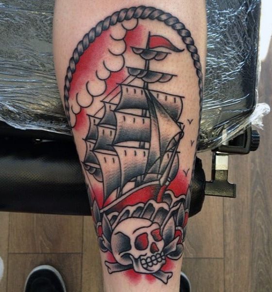 American Traditional Ship Tattoo Design