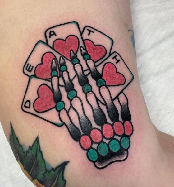 American Traditional Skeleton Hand Tattoo