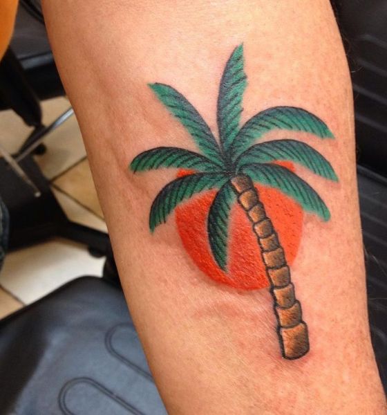 American Traditional Sun and Palm Tree Tattoo Designs