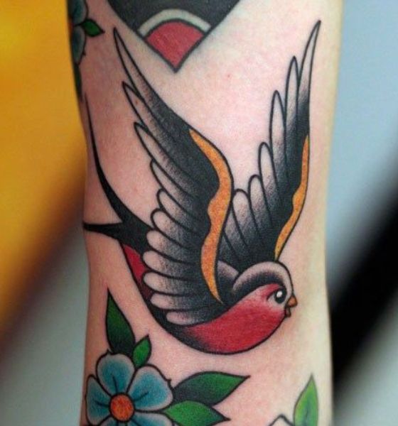 American Traditional Swallow Tattoo