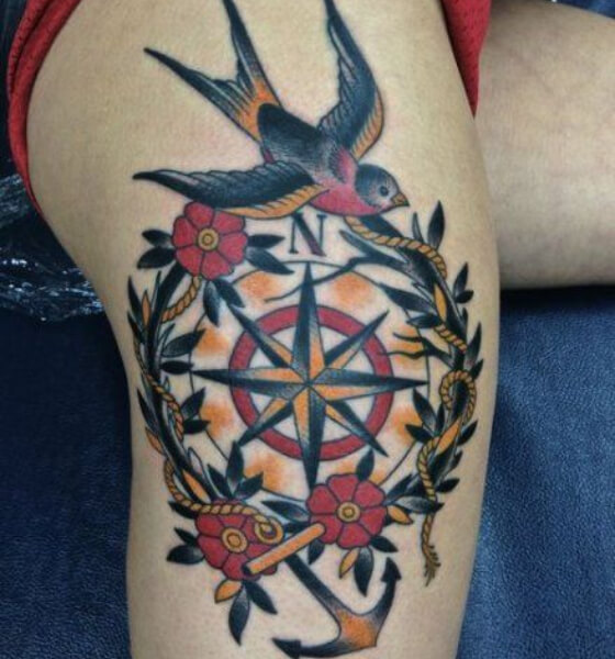 American Traditional Tattoo Design on Thigh