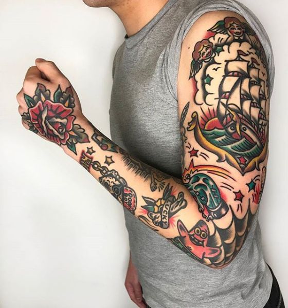 American Traditional Tattoo on Full Sleeve