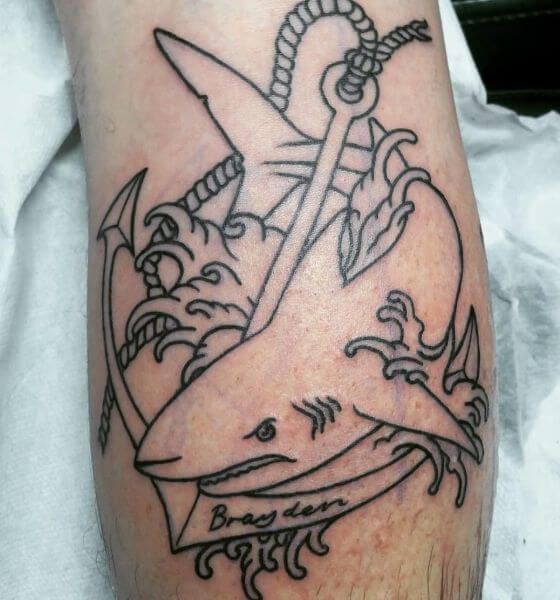 Anchor with Shark Tattoo Design