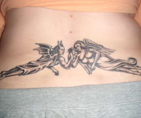 Angel & Demon Wings Tattoo on the Lower Back