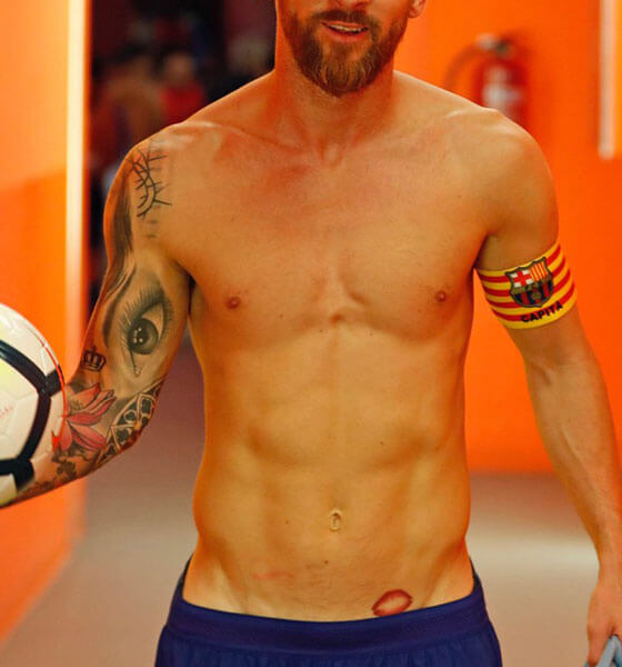 Antonella's Kissing Lips Tattoo on Messi's Lower Stomach