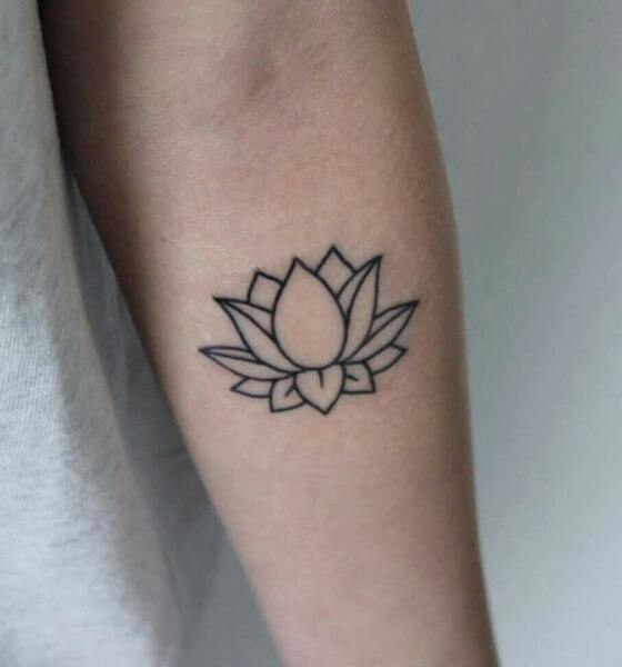 Beautiful Black Outline Lotus Flower Tattoo