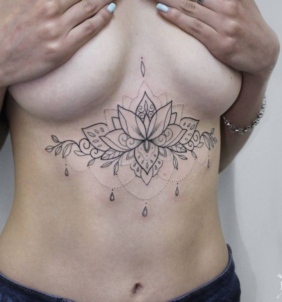 Beautiful Chandelier Design for Underboob Tattoo