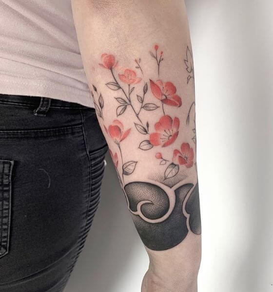Beautiful Cherry Blossom Tattoo Design on Arm