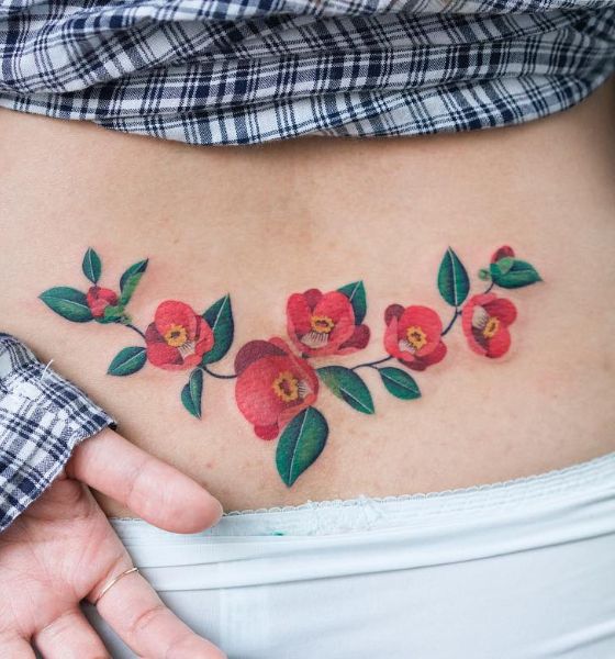 Beautiful Flower Tattoo on Lower Back for Female