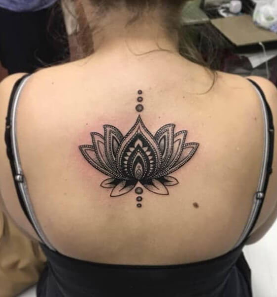 Beautiful Lotus Flower Tattoo Design on Back